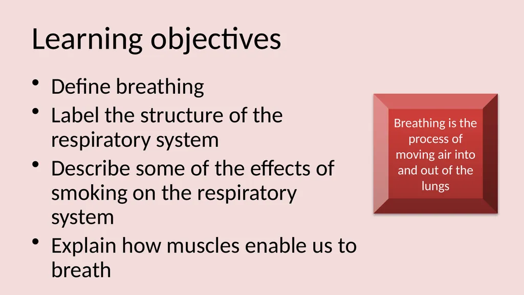 The lungs and breathing Learning objectives Define - slide 2 of 8
