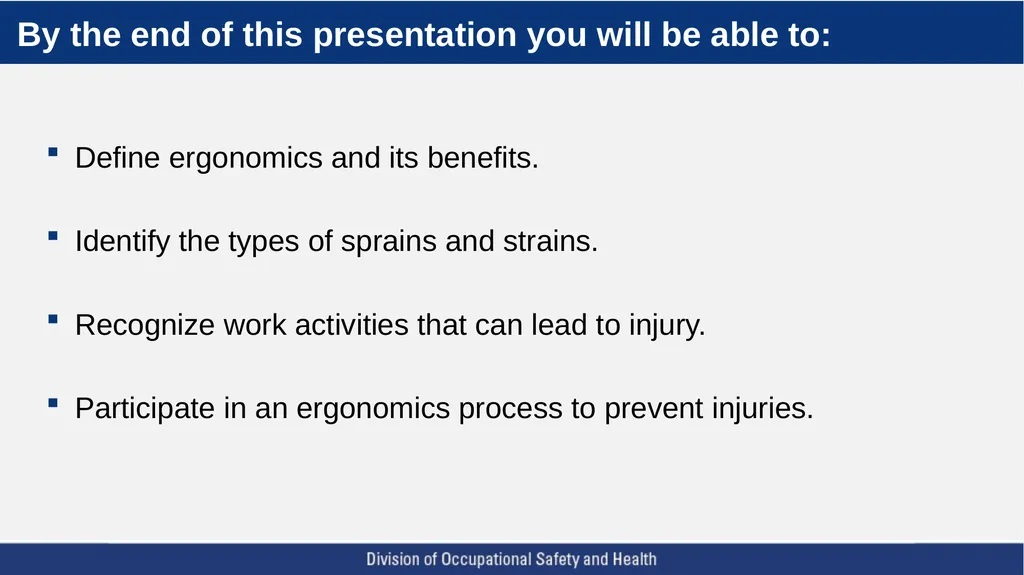 Using ergonomics to prevent sprains and strains - slide 3 of 55