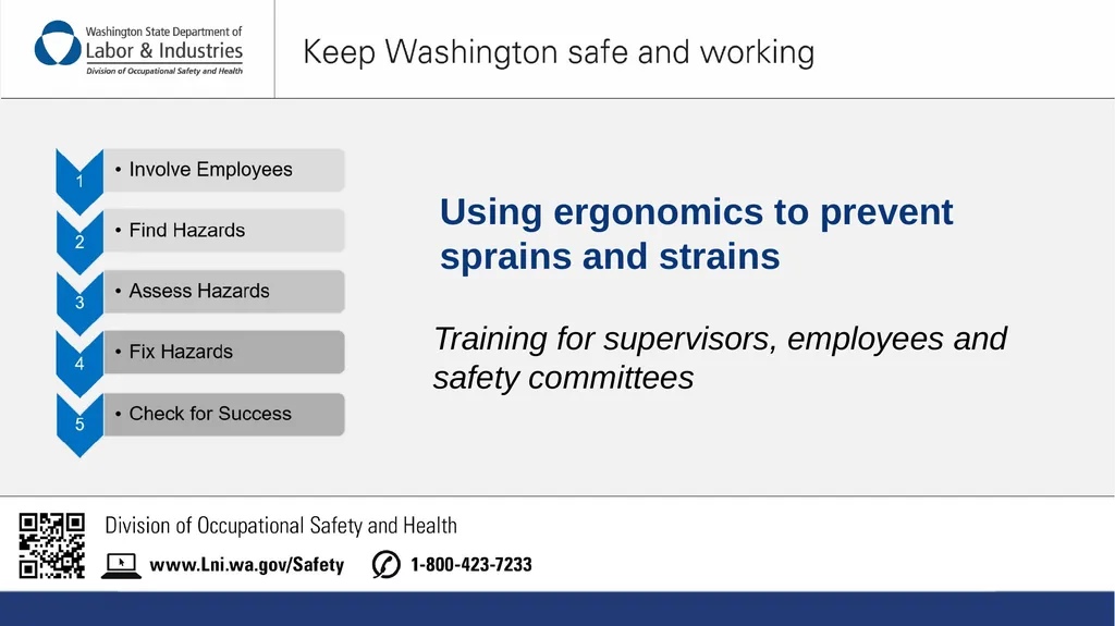 Using ergonomics to prevent sprains and strains - slide 1 of 55