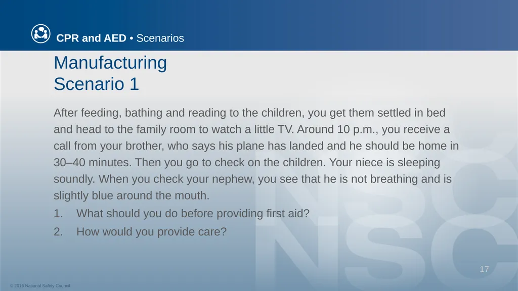 CPR and AED Scenarios Table of Contents You and - slide 17 of 46