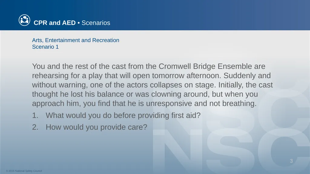 CPR and AED Scenarios Table of Contents You and - slide 3 of 46