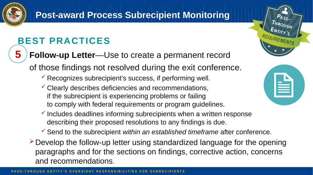 Pass-through Entity’s Oversight Responsibilities - slide 39 of 58