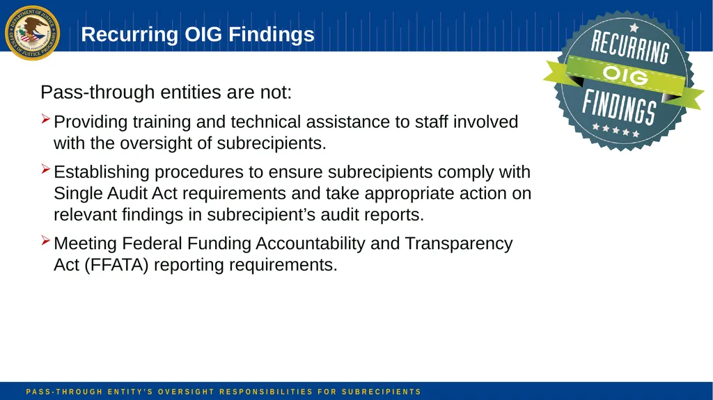 Pass-through Entity’s Oversight Responsibilities - slide 50 of 58