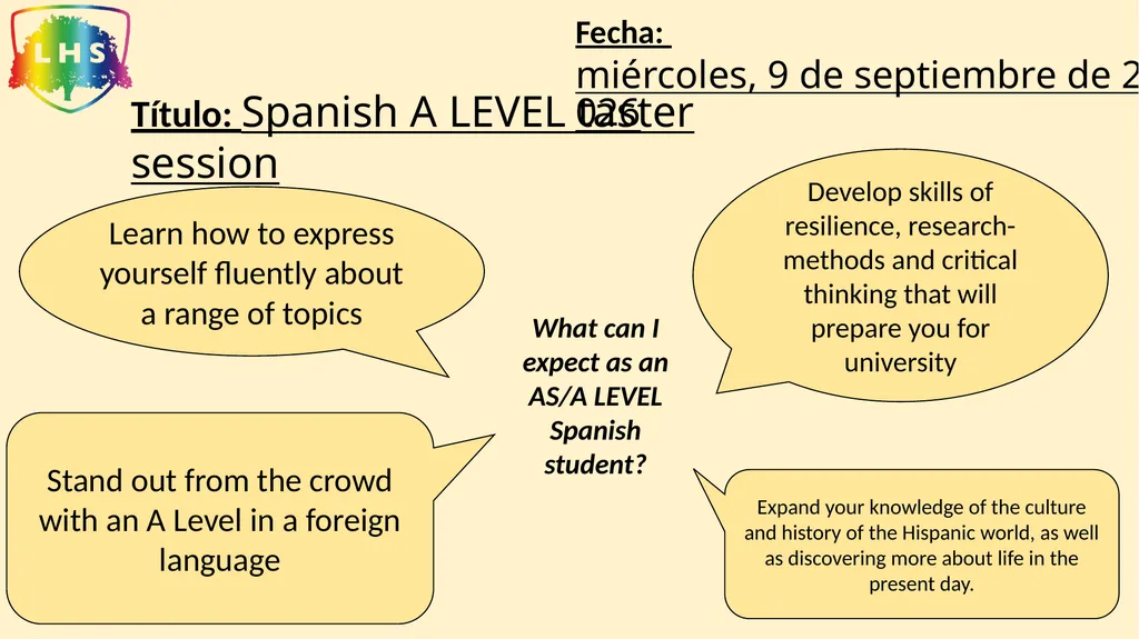 Título: Spanish A LEVEL taster session Fecha: - slide 1 of 9