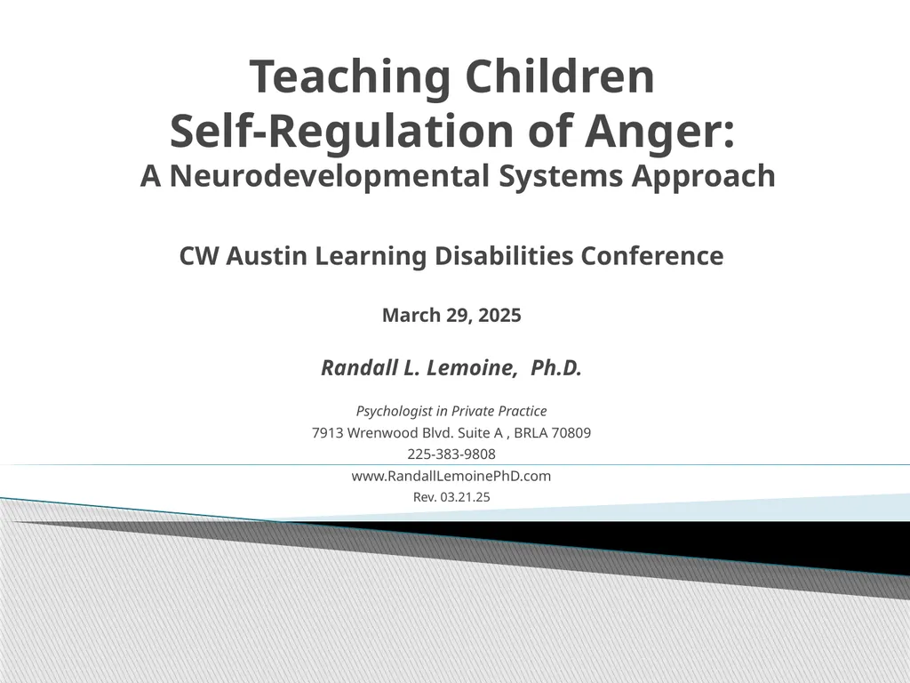 Teaching Children Self-Regulation of Anger: A - slide 1 of 41