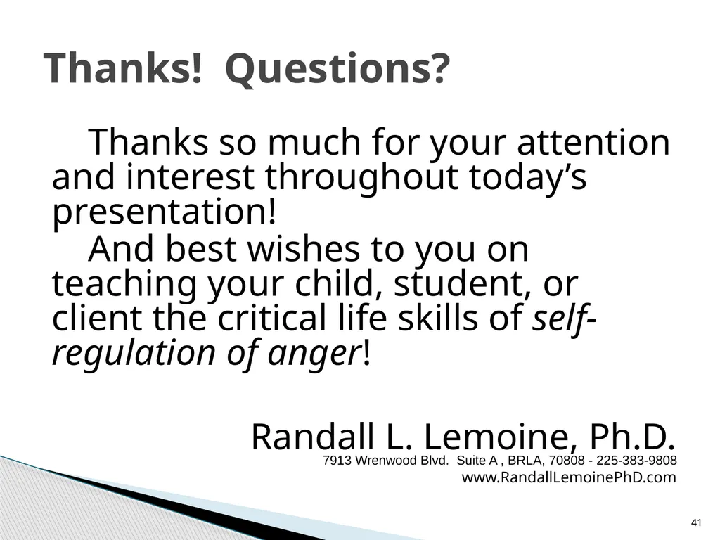 Teaching Children Self-Regulation of Anger: A - slide 41 of 41