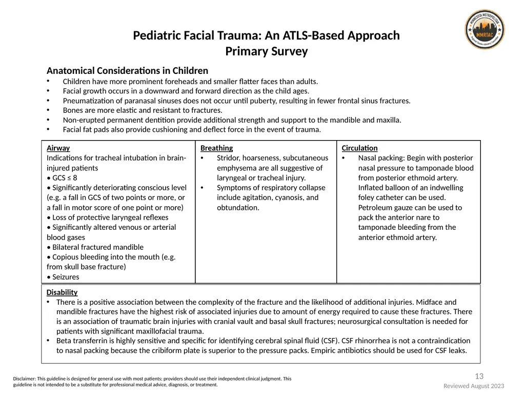 Pediatric Trauma Resources: Head and Neck 1 - slide 13 of 16