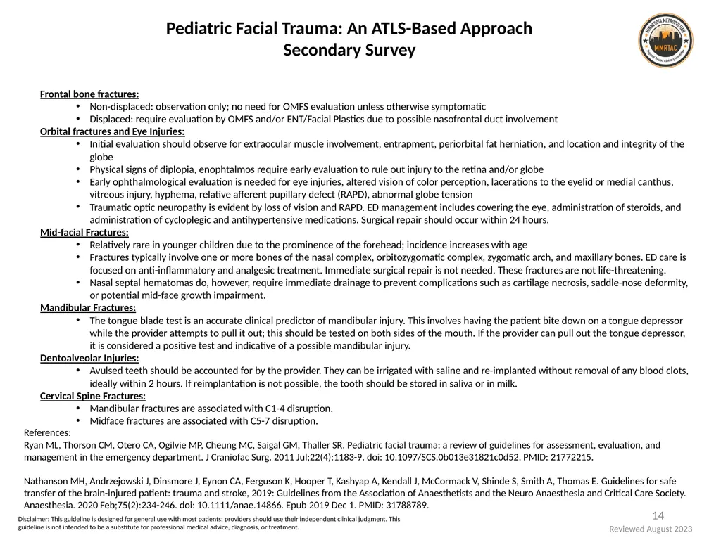 Pediatric Trauma Resources: Head and Neck 1 - slide 14 of 16