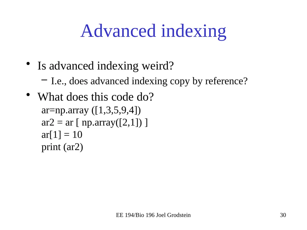 EE 194/BIO 196: Modeling,simulating and optimizing - slide 30 of 38