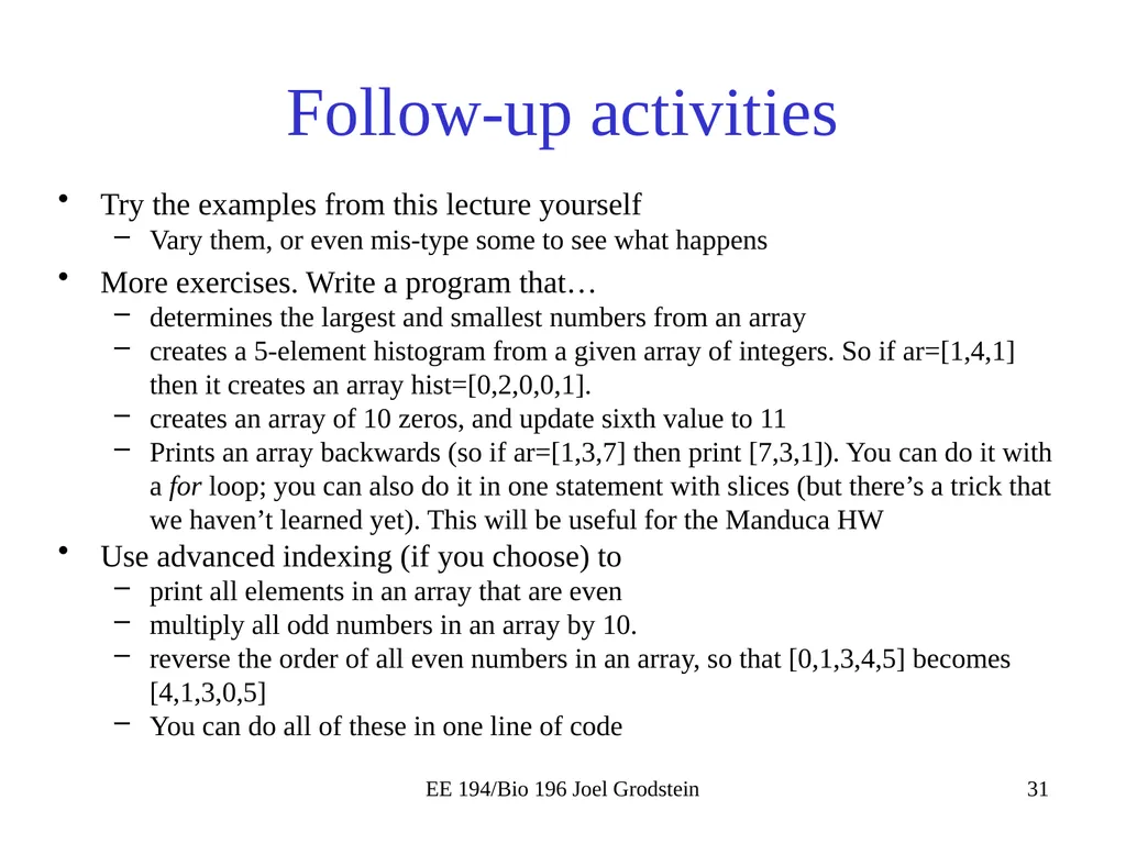 EE 194/BIO 196: Modeling,simulating and optimizing - slide 31 of 38