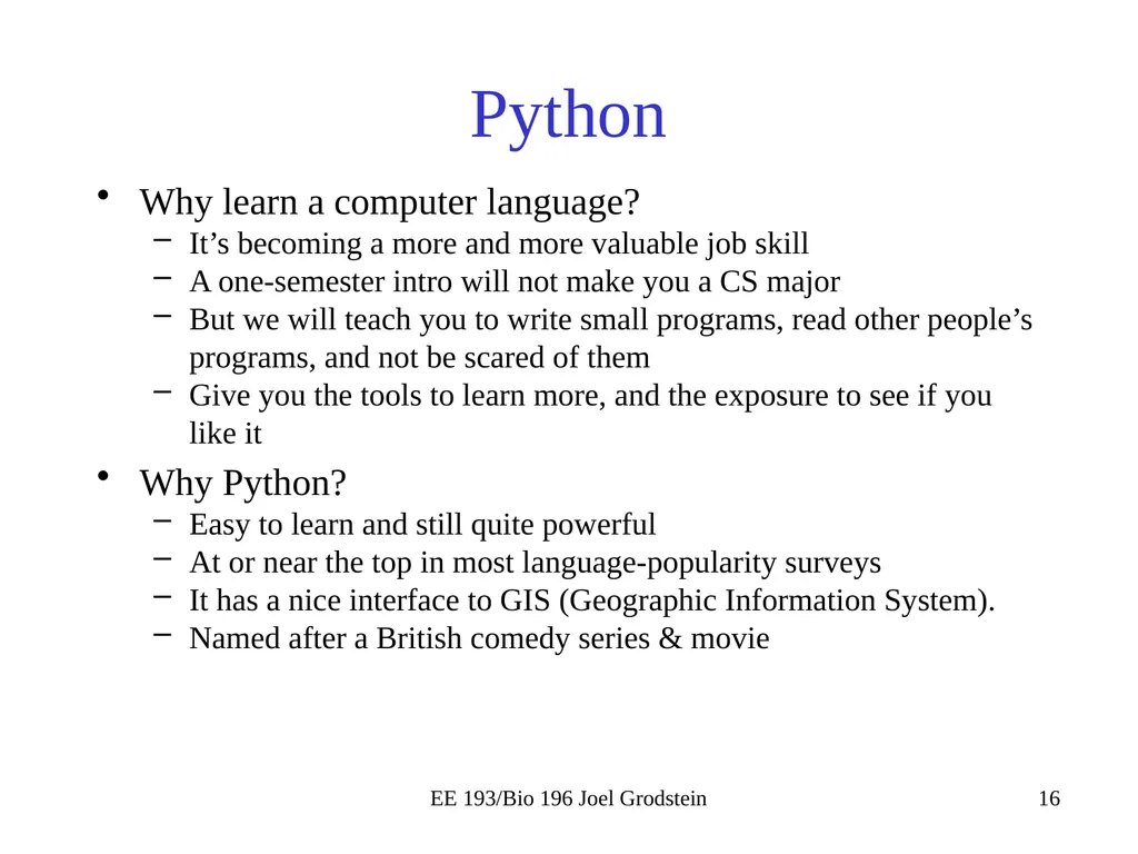 EE 193/Bio 196 Modeling,simulating and optimizing - slide 16 of 24