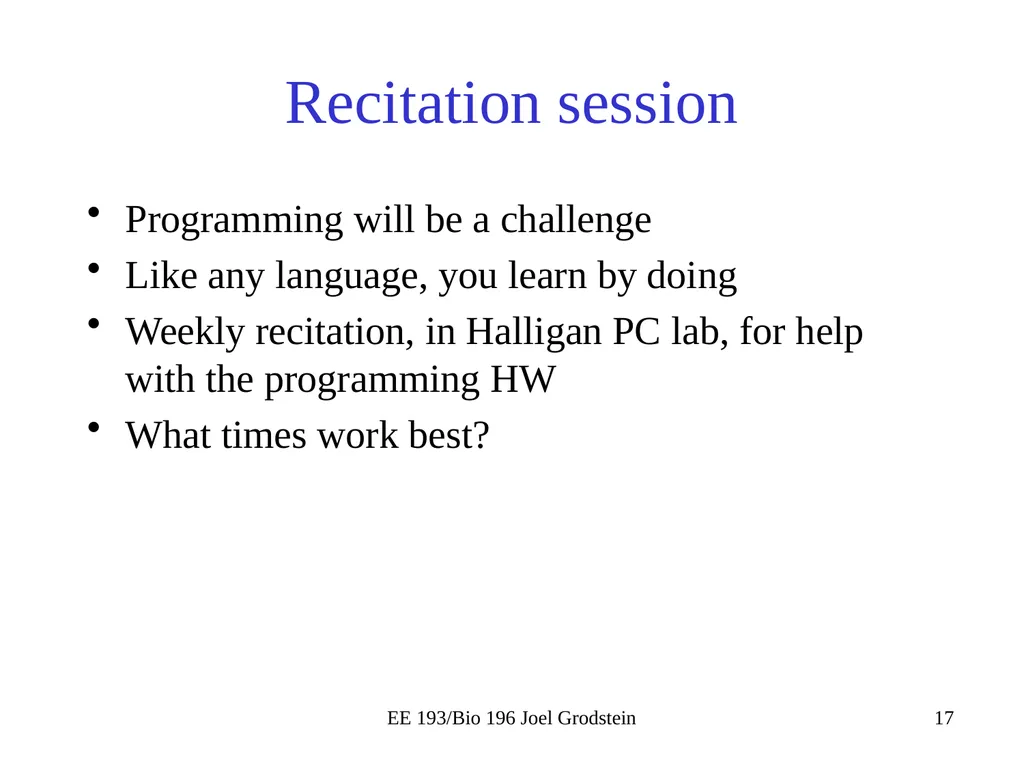 EE 193/Bio 196 Modeling,simulating and optimizing - slide 17 of 24