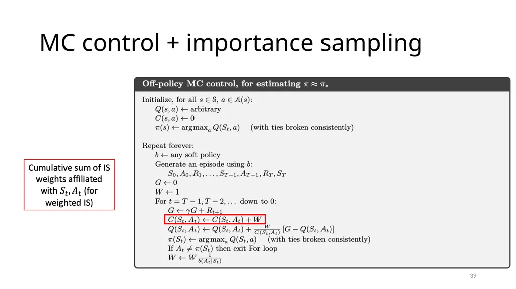 CSCE-642 Reinforcement Learning Chapter 5: Monte - slide 39 of 74