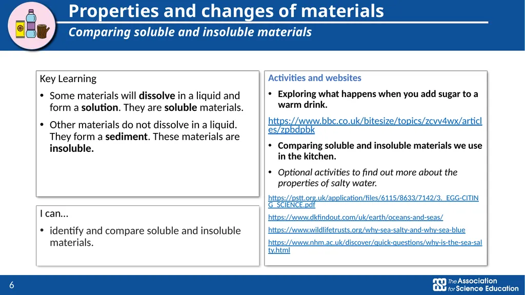Year 5: Properties and changes of materials Topic - slide 6 of 9