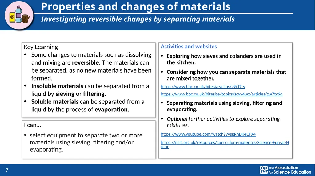 Year 5: Properties and changes of materials Topic - slide 7 of 9