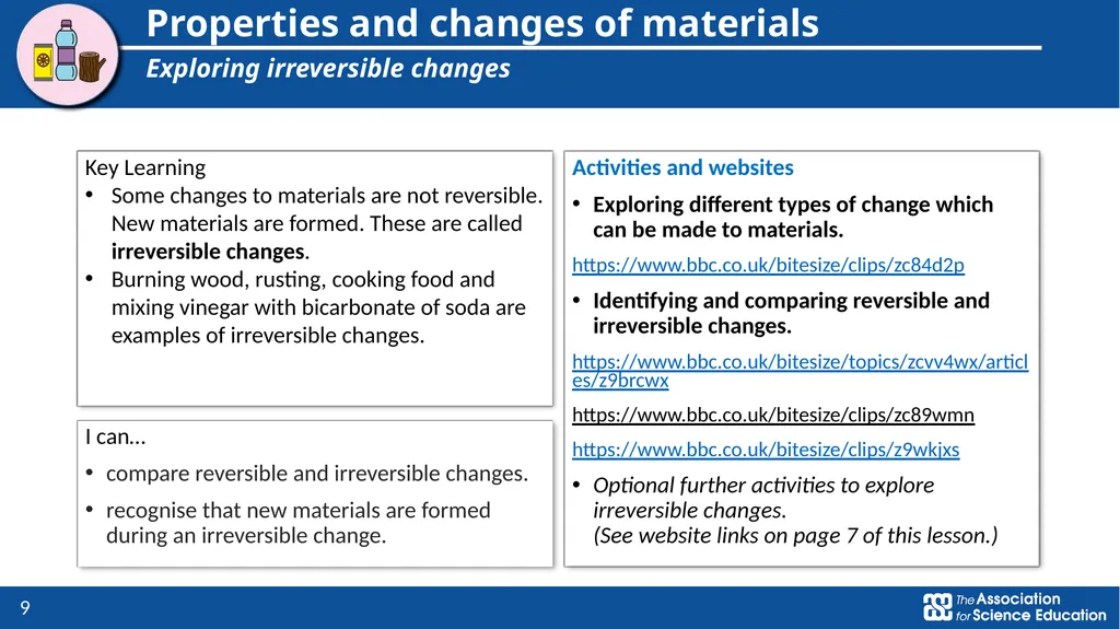 Year 5: Properties and changes of materials Topic - slide 9 of 9