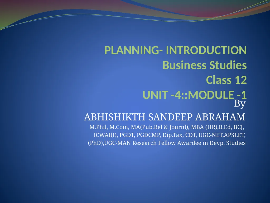 PLANNING- INTRODUCTION Business Studies Class 12