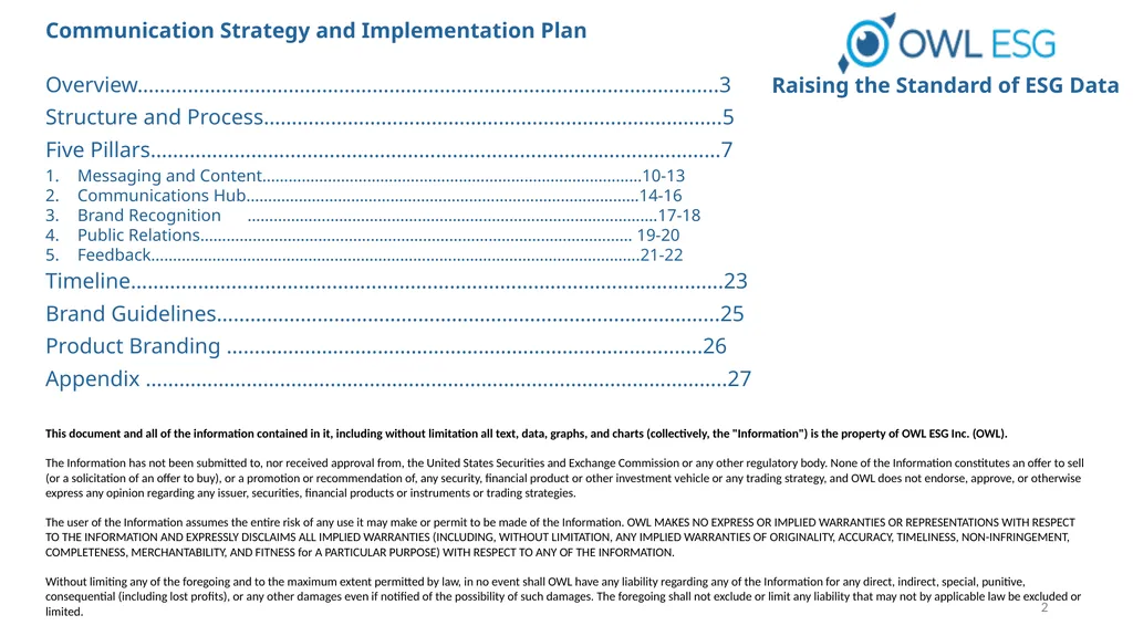 OWL ESG, Inc. Raising the Standards of ESG Data - slide 2 of 29