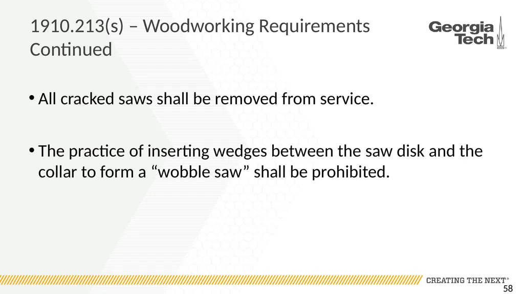 1910.213 Woodworking Machinery Requirements Main - slide 58 of 60