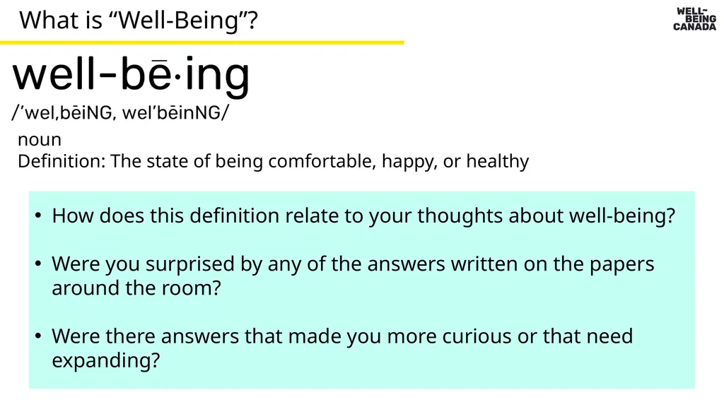 Slides 3-11 What is well-being? Learning about - slide 6 of 35
