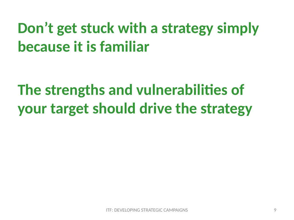 STRATEGY ITF: Developing strategic campaigns - slide 9 of 19