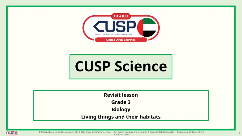 1 CUSP Science Revisit lesson Grade 3 Biology - slide 1 of 19