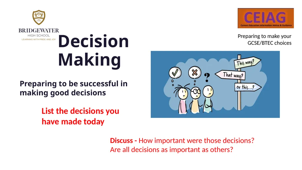 Decision Making Preparing to be successful in - slide 1 of 9