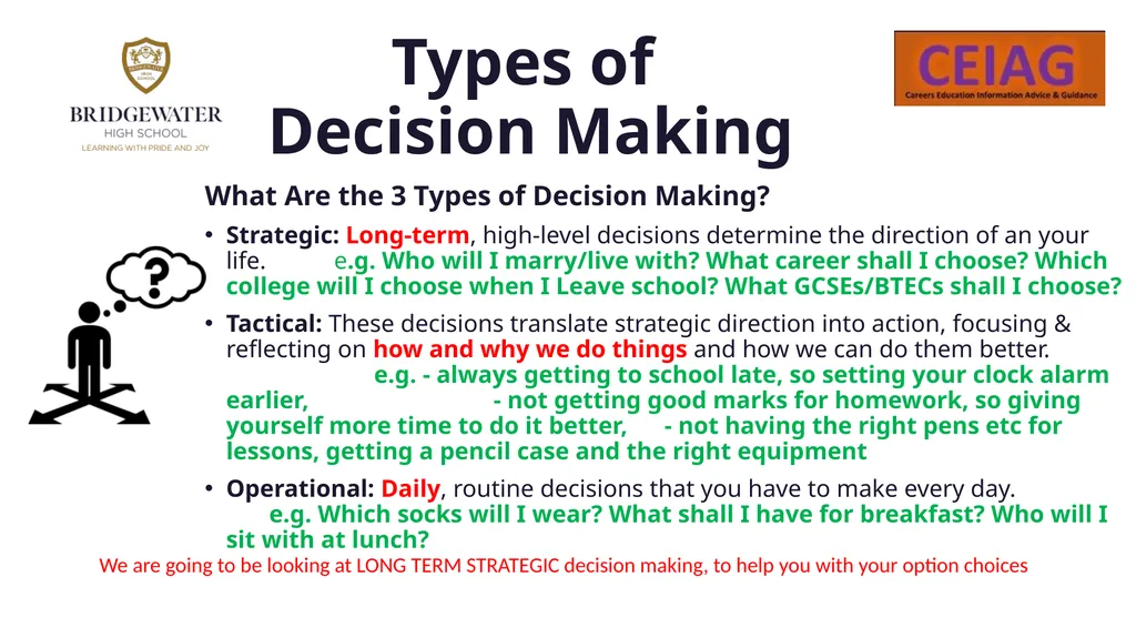 Decision Making Preparing to be successful in - slide 5 of 9
