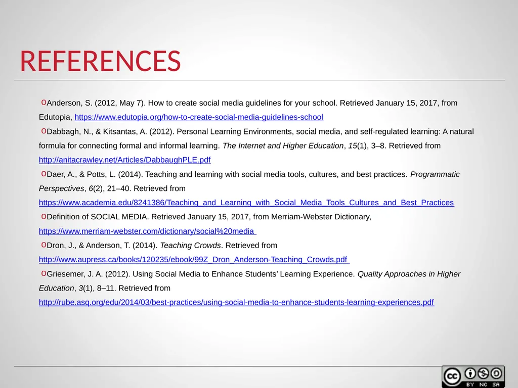 SOCIAL MEDIA IN TEACHING AND LEARNING WELCOME - slide 39 of 40