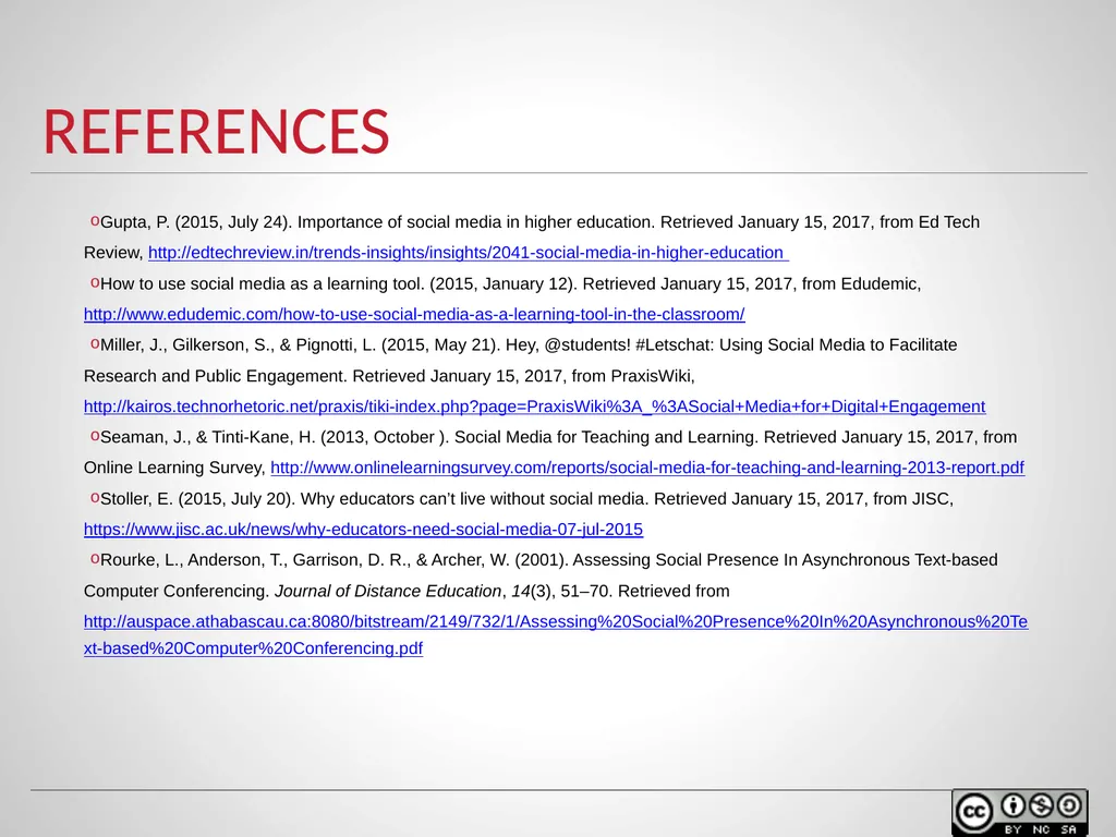 SOCIAL MEDIA IN TEACHING AND LEARNING WELCOME - slide 40 of 40