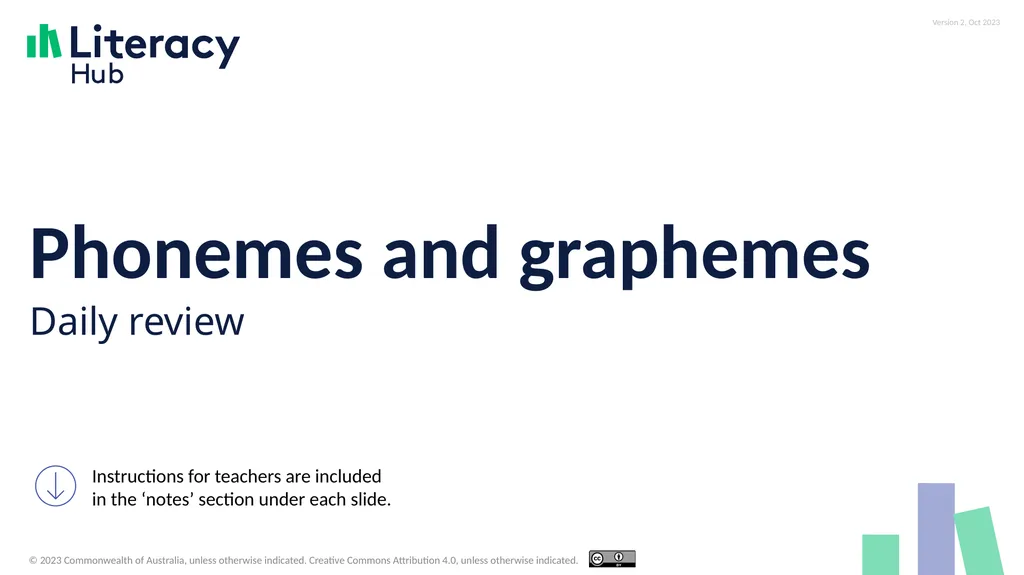 Phonemes and graphemes Daily review Instructions - slide 1 of 101