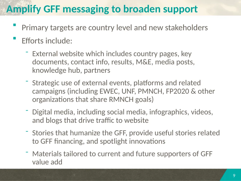 PARTNERSHIP COMMUNICATIONS STRATEGY SECOND - slide 9 of 14