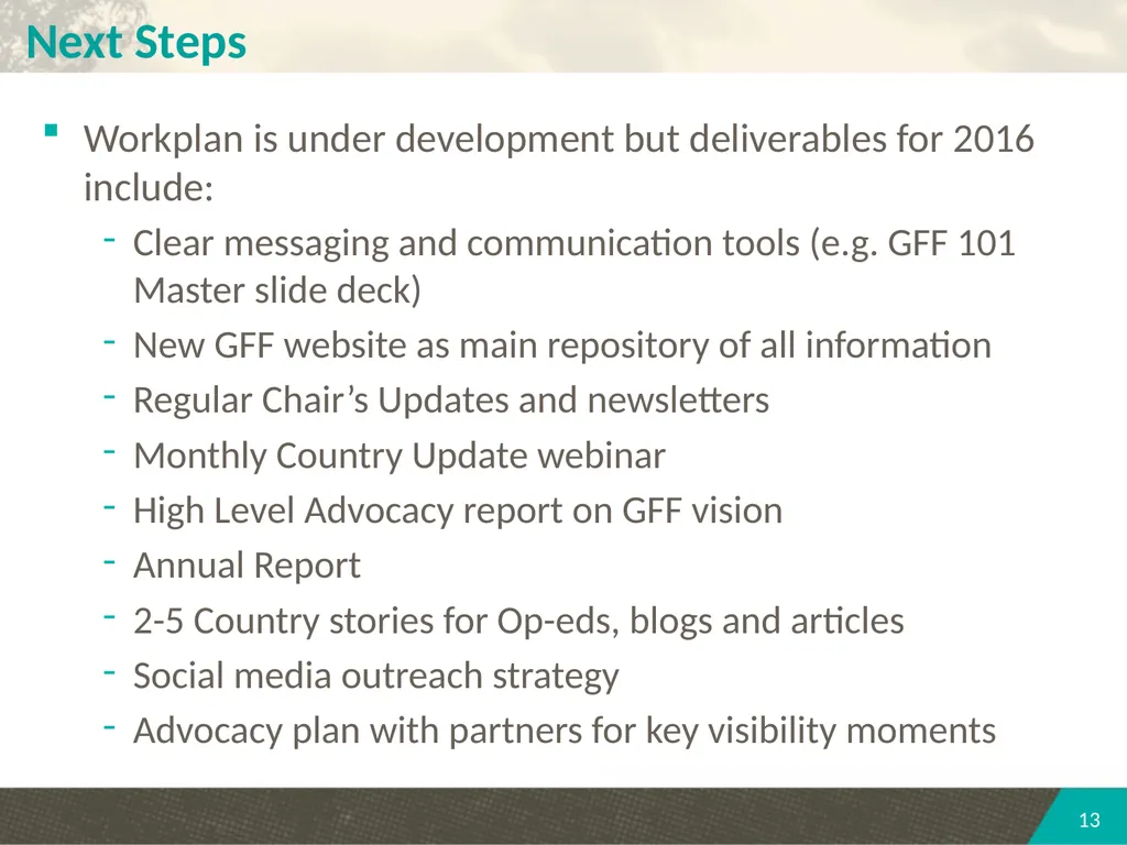 PARTNERSHIP COMMUNICATIONS STRATEGY SECOND - slide 13 of 14