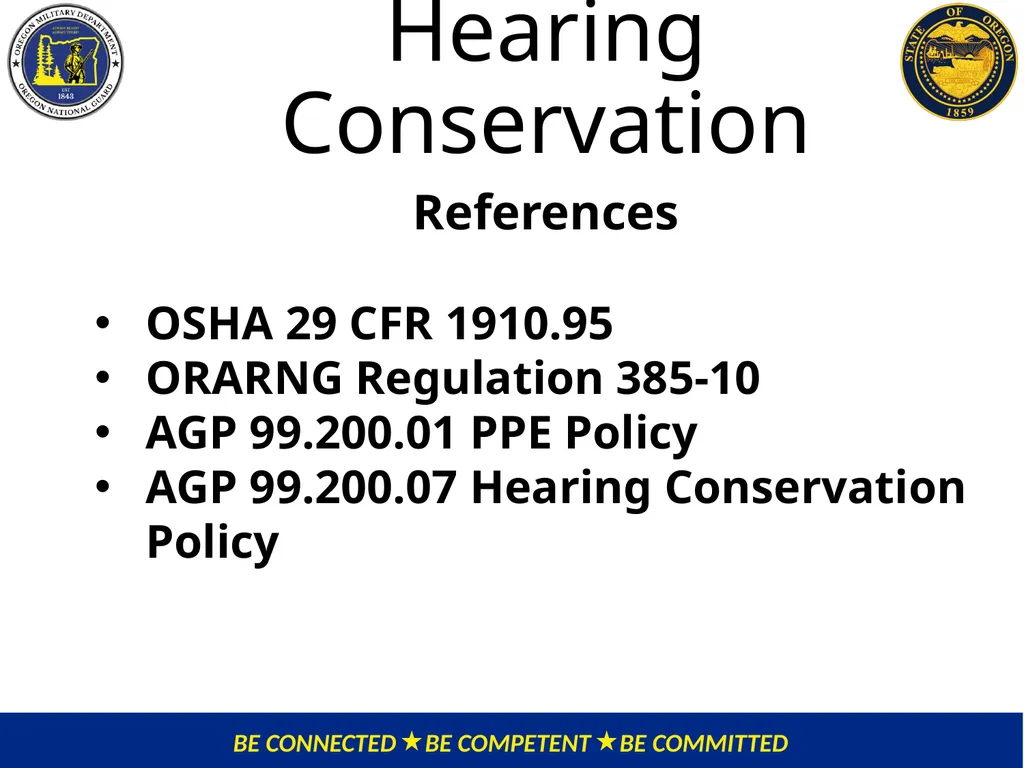 OMD Safety Policy Training HEARING CONSERVATION - slide 3 of 30