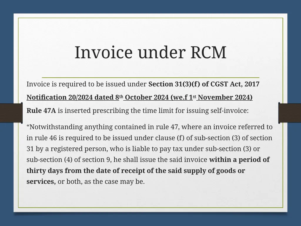 Reverse Charge Mechanism (RCM) under GST Basics - slide 42 of 50