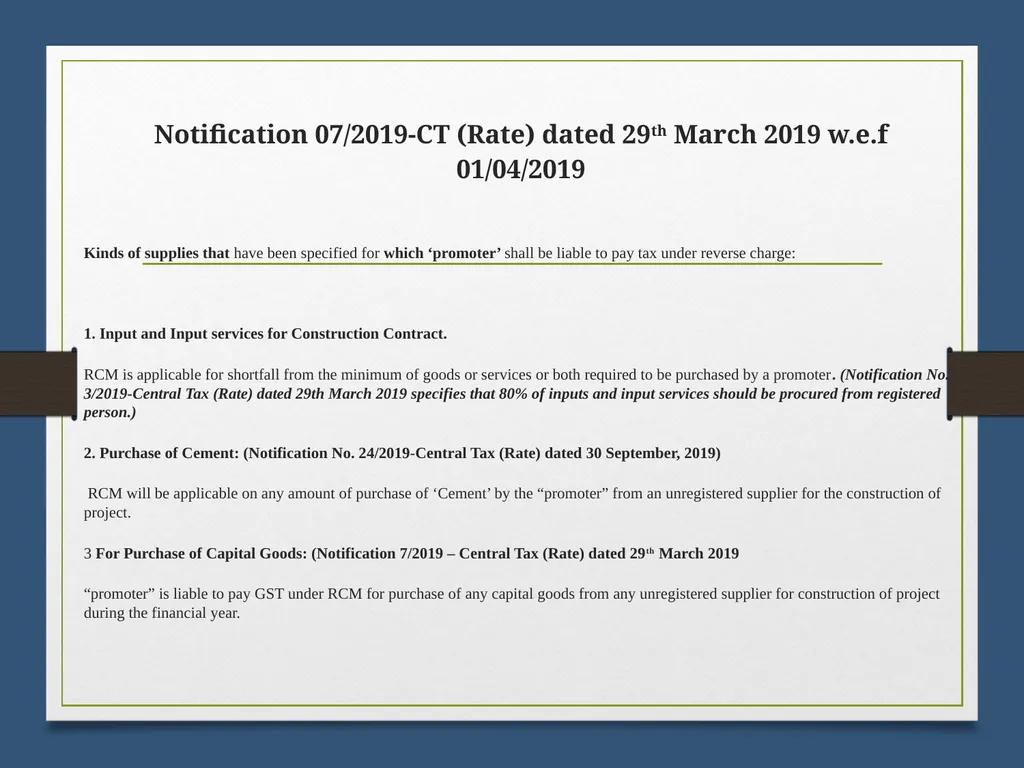 Reverse Charge Mechanism (RCM) under GST Basics - slide 38 of 50