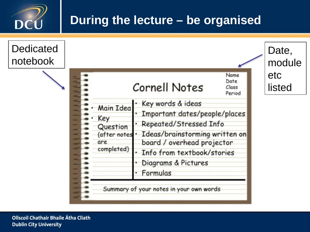 www.dcu.ie/studentlearning Note Taking ‘To Take Or - slide 12 of 21