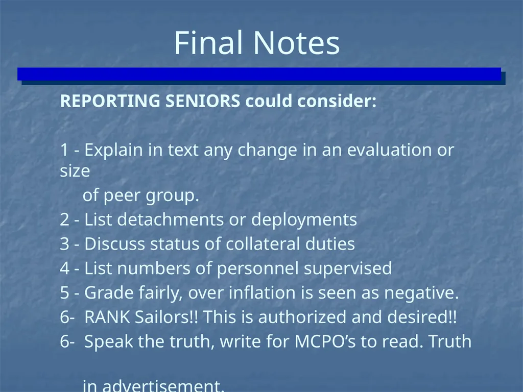 ENLISTED EVALUATION WRITING THE TRUTH, THE WHOLE - slide 35 of 36
