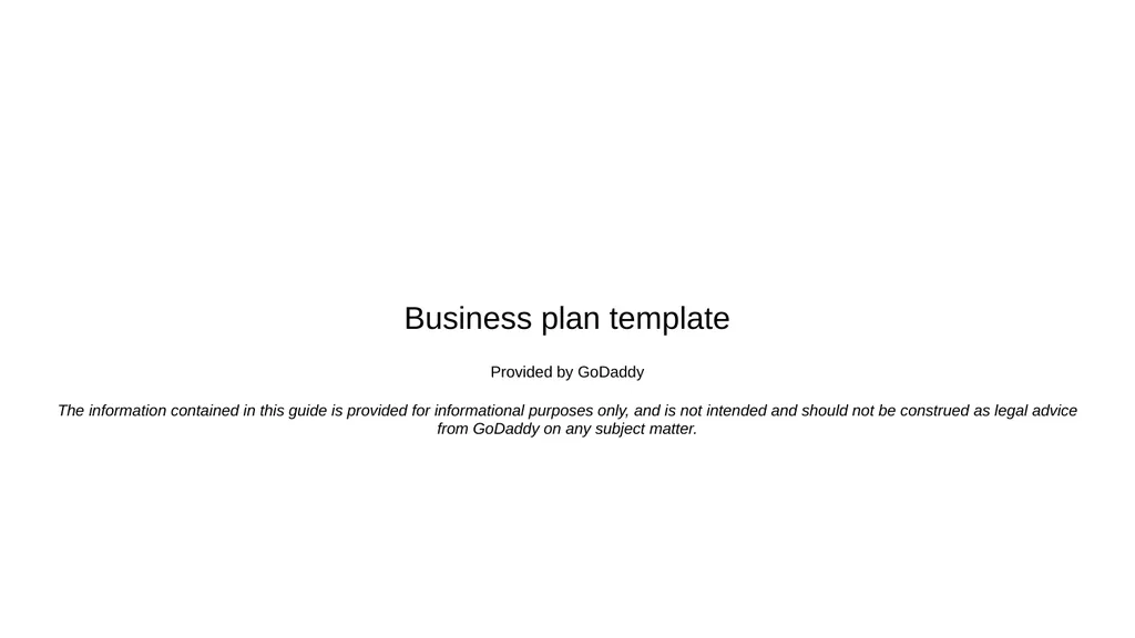 Business plan template Provided by GoDaddy The - slide 1 of 12