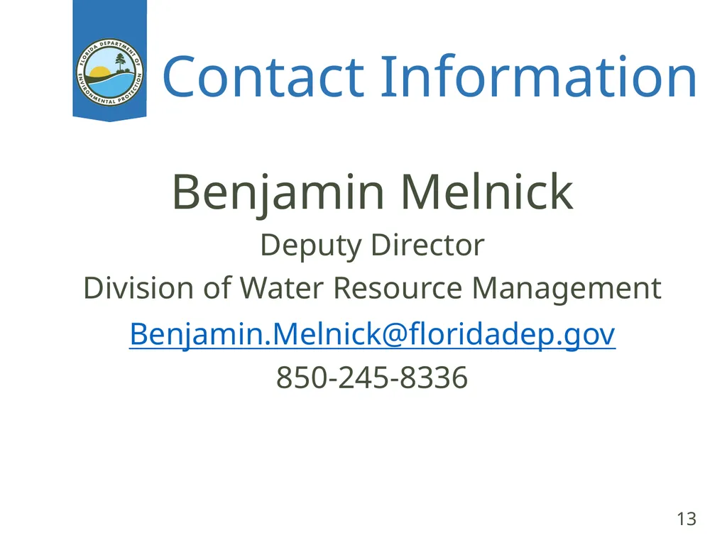 Stormwater Benjamin Melnick Deputy Director - slide 13 of 14
