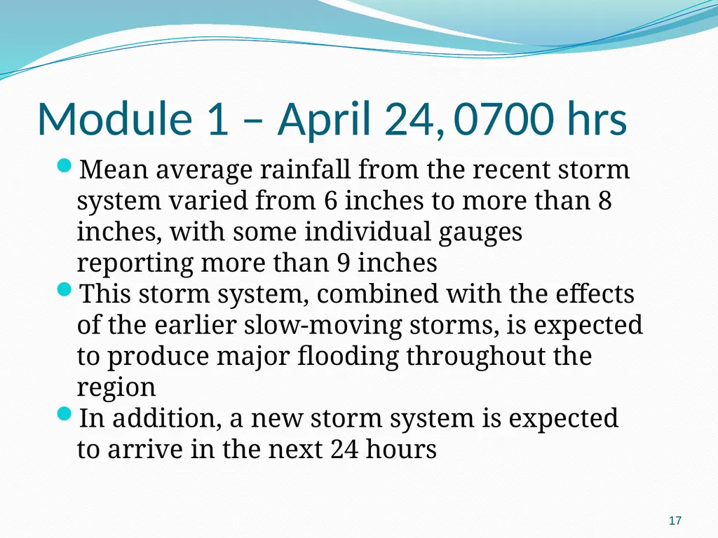 Flood scenario 1 Flood Scenario Tabletop Exercise - slide 17 of 29