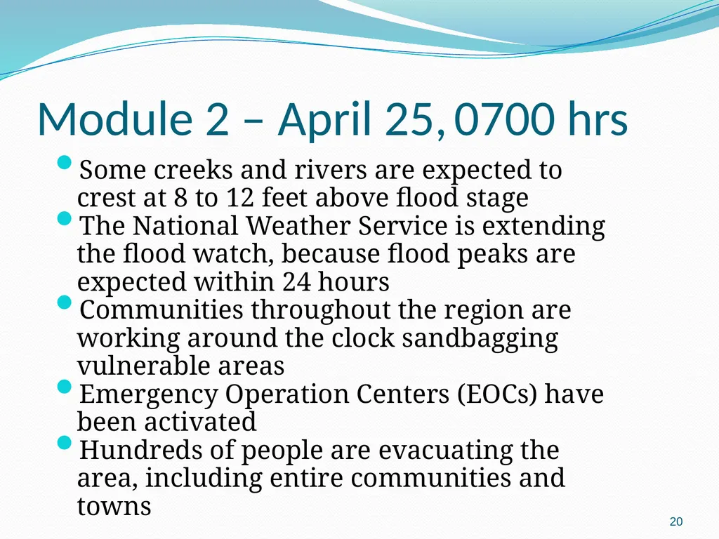 Flood scenario 1 Flood Scenario Tabletop Exercise - slide 20 of 29