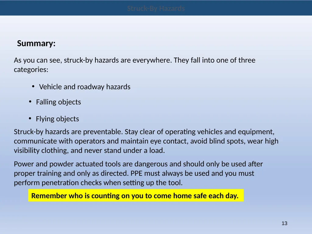 New Hire Training Struck-By Hazards Struck-By - slide 13 of 14