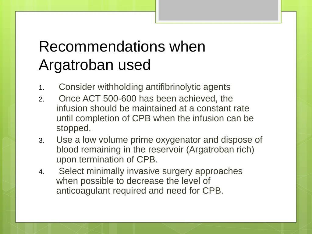Argatroban as an Alternative to Heparin for - slide 30 of 33