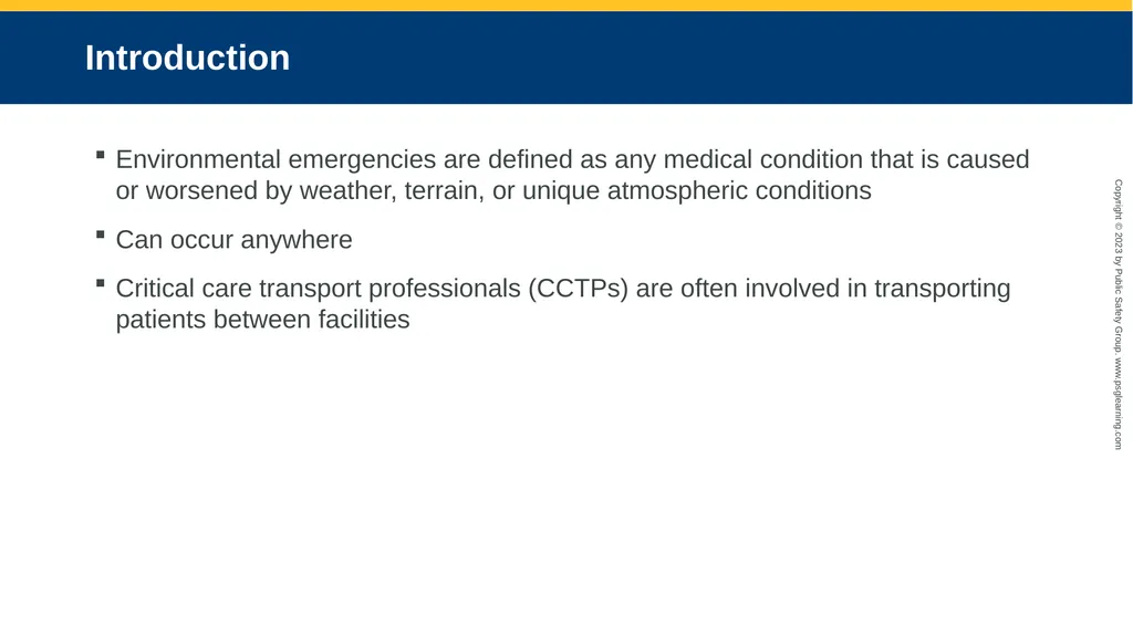 CHAPTER 19 Environmental Emergencies Introduction - slide 2 of 72