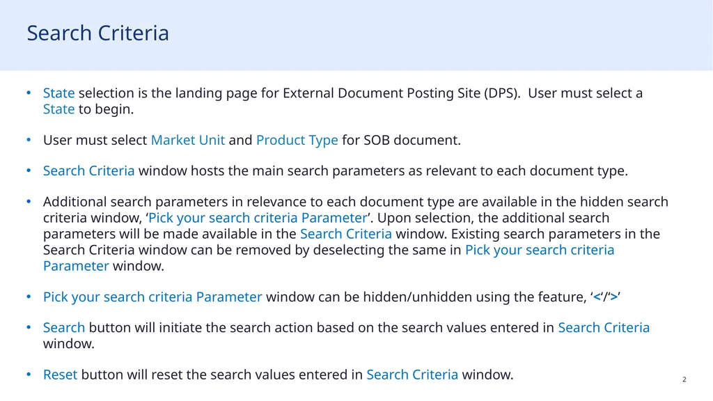 External Document Posting Site (DPS) Topic: Search - slide 2 of 5