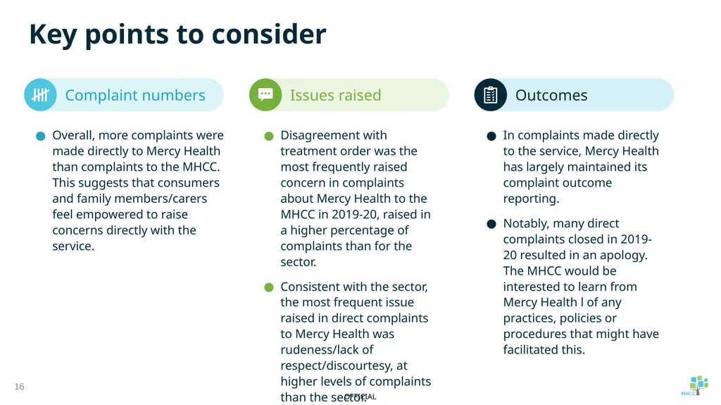 Summary of service provider complaint report: - slide 16 of 16