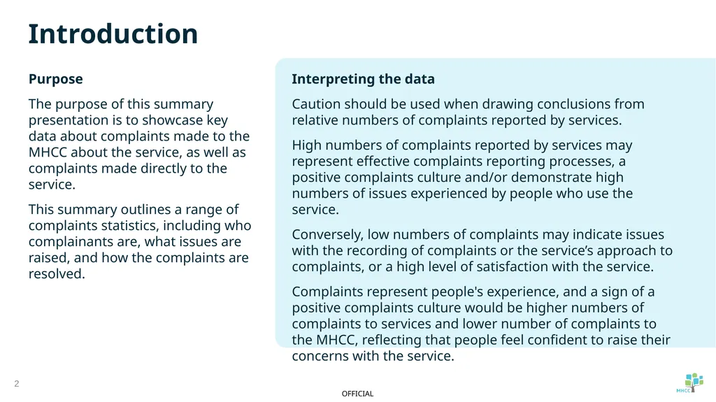 Summary of service provider complaint report: - slide 2 of 16