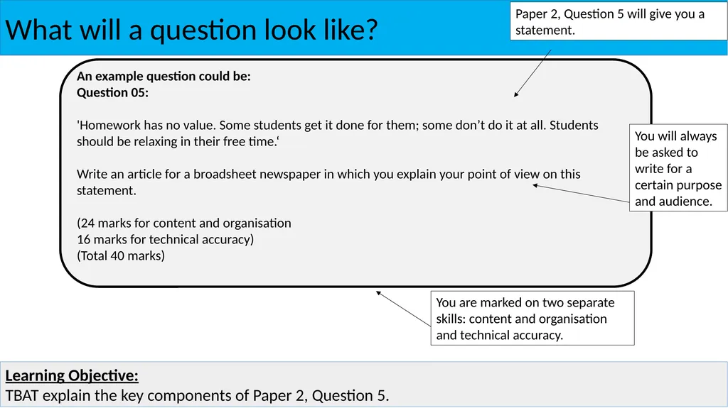 English Language: Paper 2, Question 5 Paper 2, - slide 5 of 10