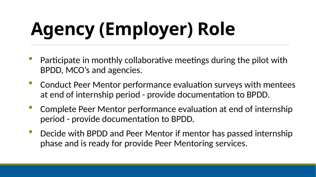 Peer Mentoring Training for Agencies Objectives: - slide 28 of 55